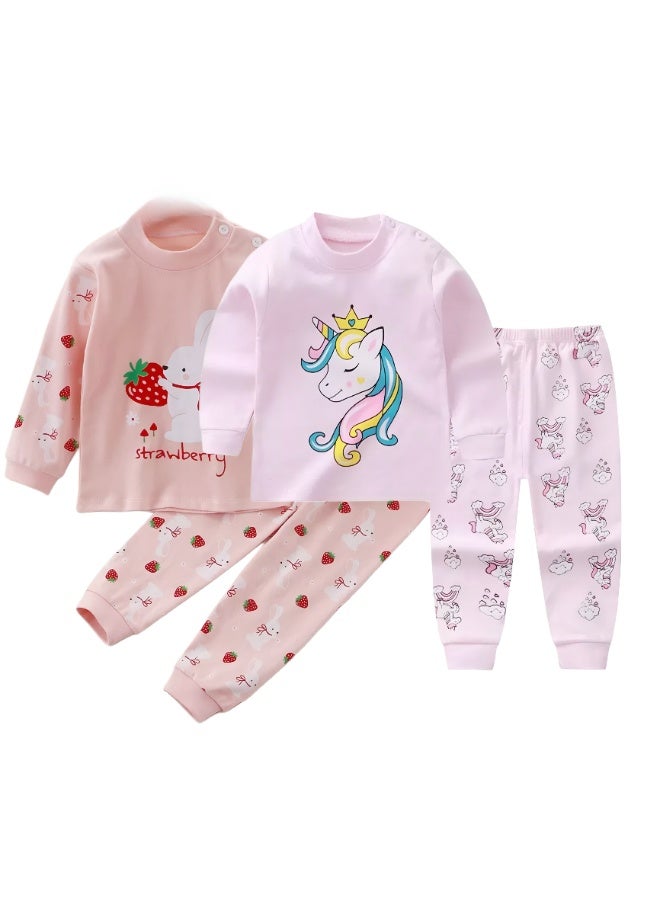 طقم بيجاما للأطفال حديثي الولادة، مطبوع عليه رسوم كرتونية، ملابس نوم قطنية للأولاد والبنات، قطعتان، أكمام طويلة، للجنسين - Image 1